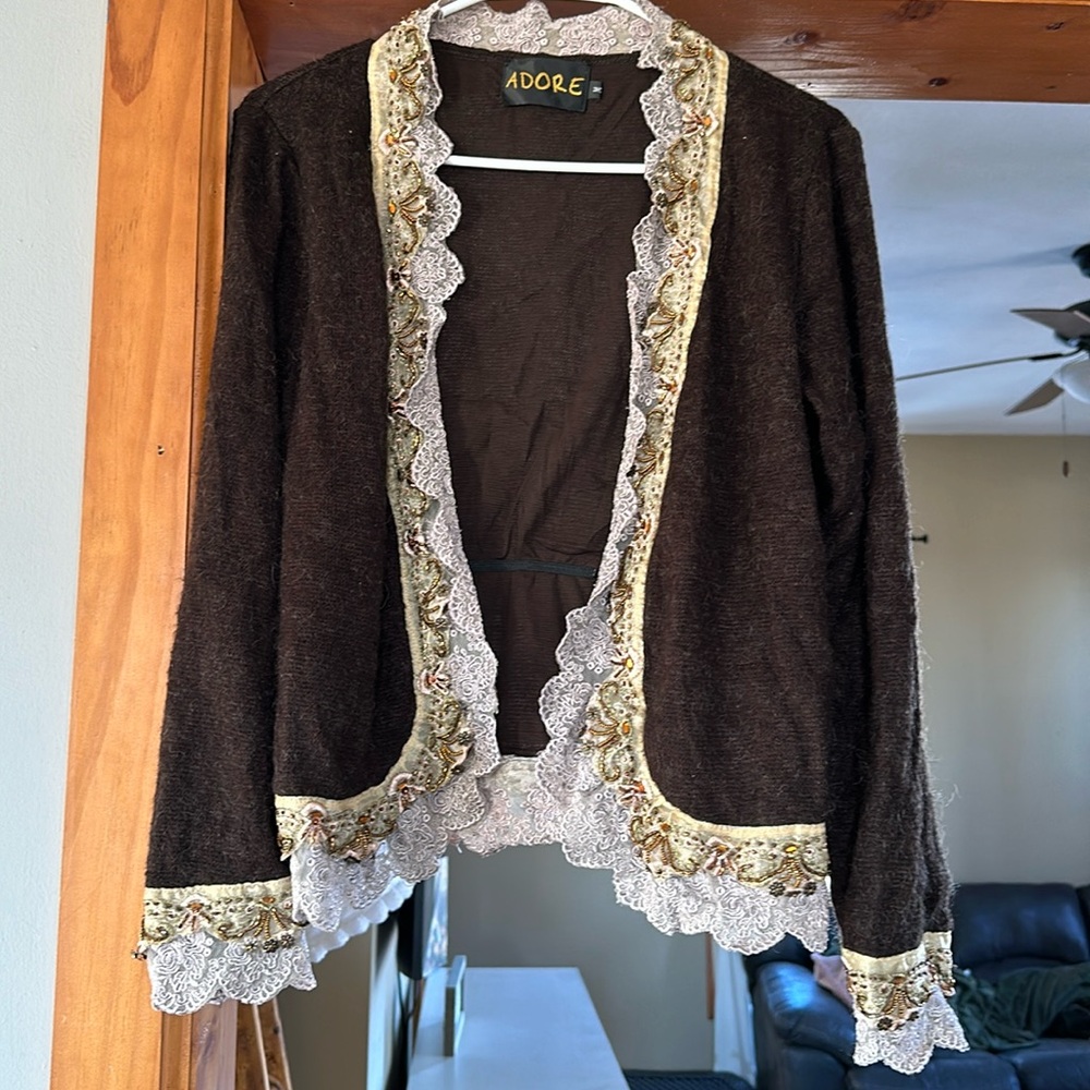 Cardigan with lace and beaded detail size M
